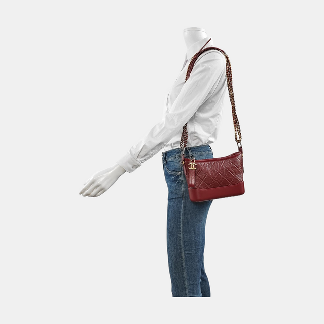 Chanel Gabrielle Hobo Burgundy Leather Small Crossbody Bag