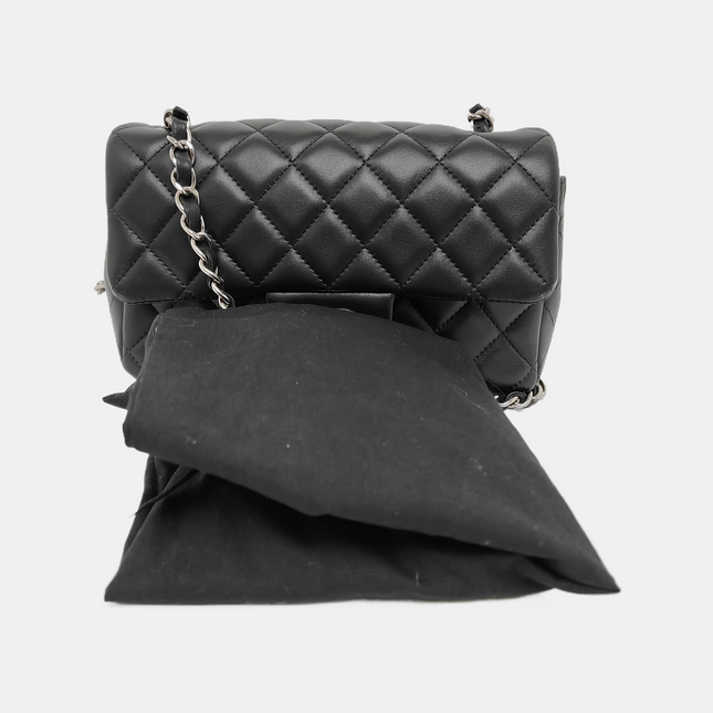 Chanel Classic Flap Rectangular Mini Black Lambskin Leather Silver Hardware