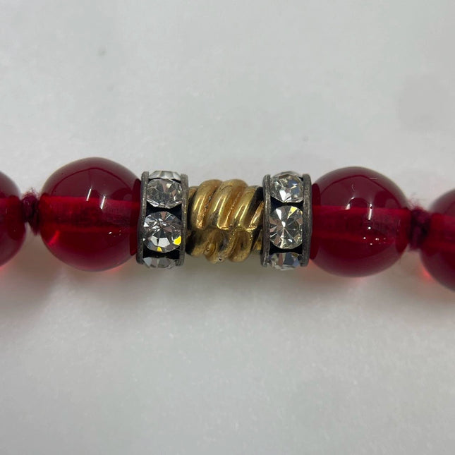 Ferragamo Vintage Rare Red Ruby Beads Necklace Gold Plated Butterfly Signed