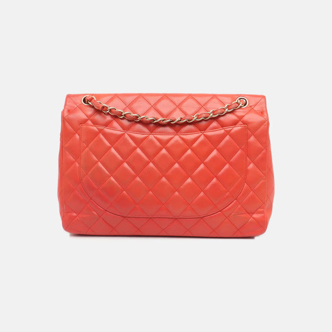 Sold Chanel Classic Flap 2009 Maxi Red Lambskin Leather Gold-tone Hardware