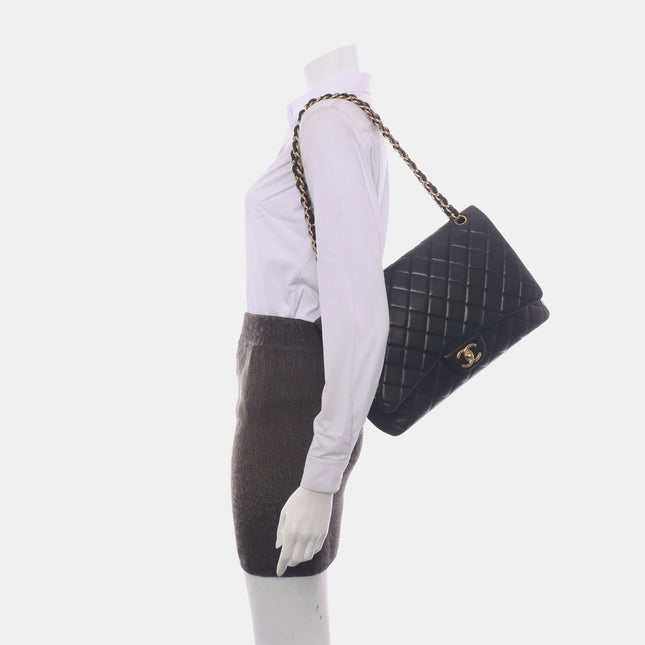 Sold Chanel Classic Flap Maxi Black Lambskin Leather Double Flap with Gold Hardware, 2014-2015