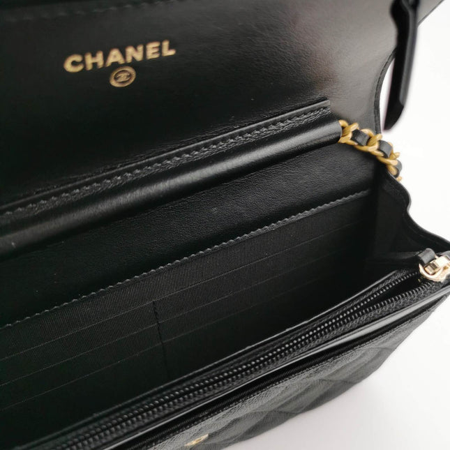 Sold Chanel Wallet on Chain Filigree Caviar Leather Black Gold-tone Hardware