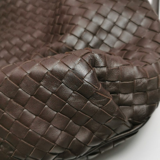 Bottega Veneta Drawstring Dark Chocolate Brown Intrecciato Leather Large Crossbody Bag