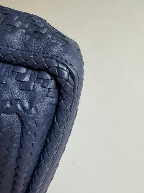 Loewe Puzzle Small Leather Woven Braided Navy Crossbody Bag