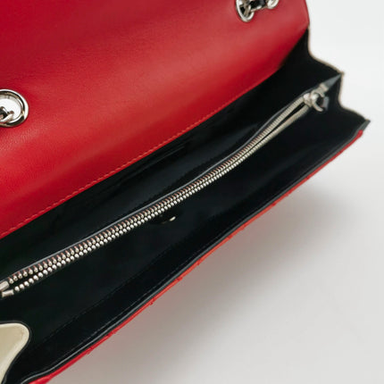 Chanel Baguette Flap Shoulder Bag Lambskin Red and Black Silver Double Chain