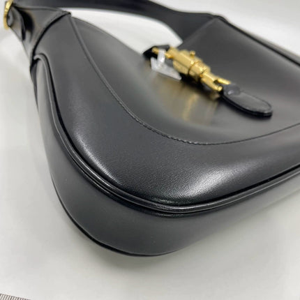 Gucci Jackie 1961 Black Leather Bag Small Piston Lock With Strap
