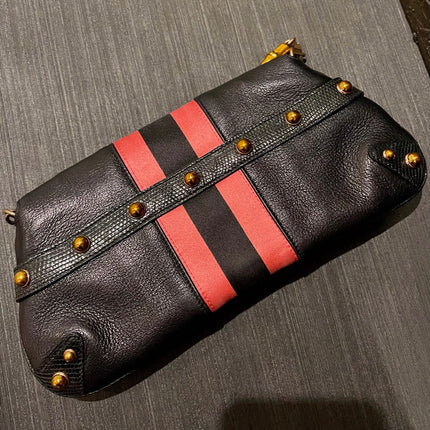 Sac bandoulière clouté en cuir de serpent noir et doré Gucci Horsebit 1955 Small