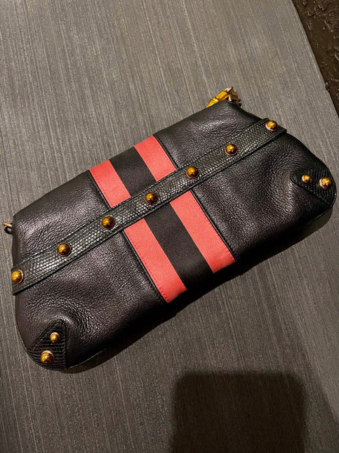 Gucci Horsebit 1955 Small Black Leather Embellished Snake Head Buckle