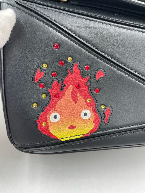 Sold Loewe x Howl's Moving Castle Studio Ghibli Collection Puzzle Calcifer Mini Black Crossbody Bag