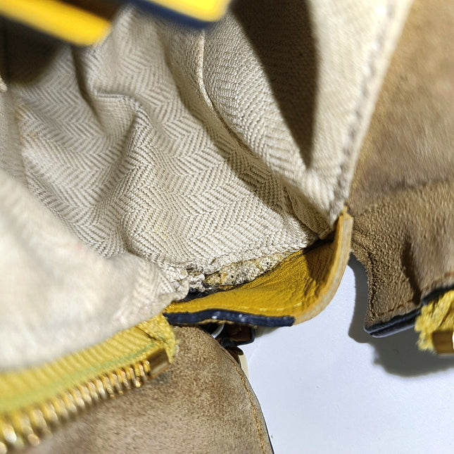 Loewe Puzzle Small Tricolor Tan Yellow Grey Braided Handle Crossbody Bag