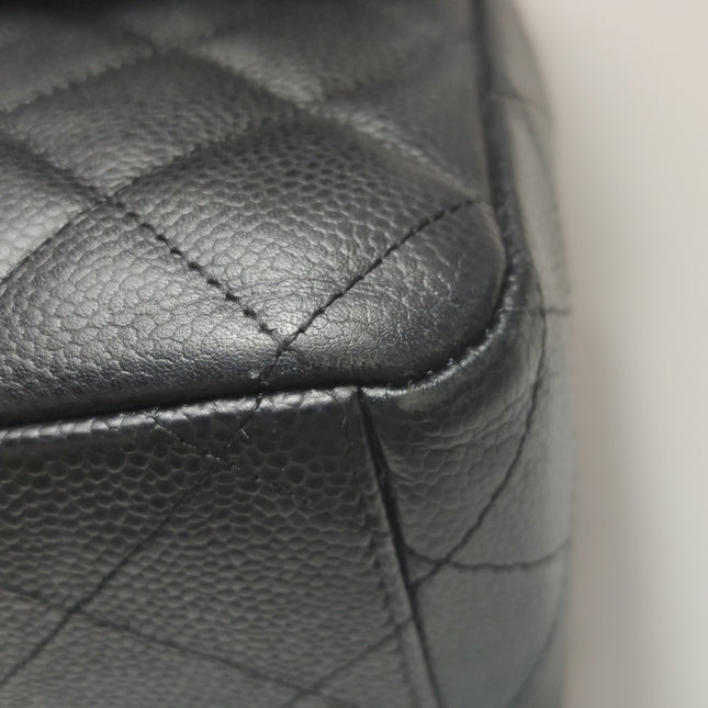 Chanel Classic Flap Maxi Black Caviar Leather Double Flap Sliver Hardware