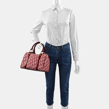 Christian Dior Trotter Boston Cloth Oblique Medium Red Handbag
