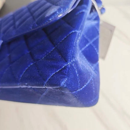 Chanel Classic Flap Medium Royal Blue Velvet Silver Hardware