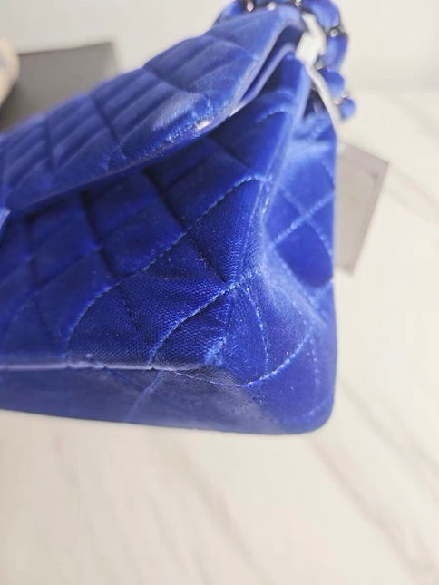 Chanel Classic Flap Medium Royal Blue Velvet Silver Hardware