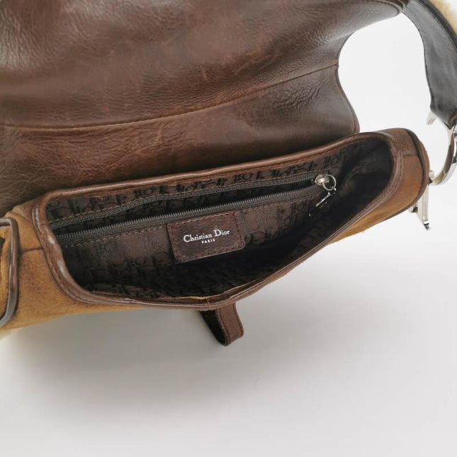 Sold Dior Saddle Vintage Shoulder Bag Shearling Brown and While