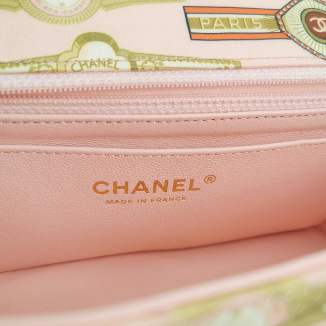 Chanel Classic Flap Mini Satin Paris Cuba Cigar Label Print Pink Multicolor, 2017