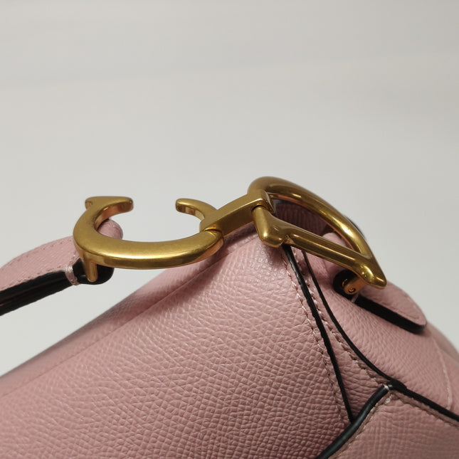 Dior Saddle Mini Cherry Blossom Pink Grained Leather GHW with Strap