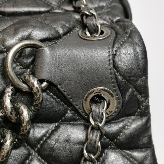 Chanel Paris Bombay Pondicherry Flap Bag Quilted Large Grey Silver Hardware
