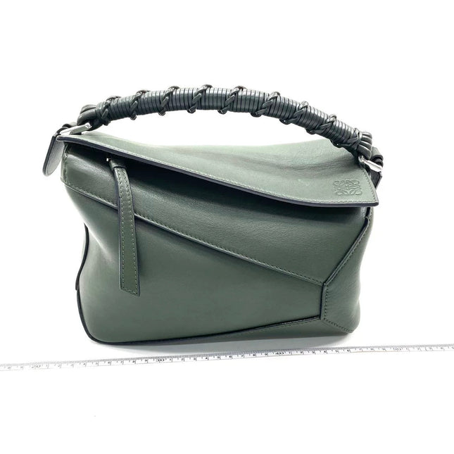 Loewe Puzzle Edge Braided Handle Small Dark Green Nappa Calfskin leather Crossbody bag