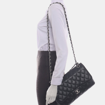 Sold Chanel Classic Flap Jumbo 2010 Black Caviar Leather Double Flap with Silver Hardware