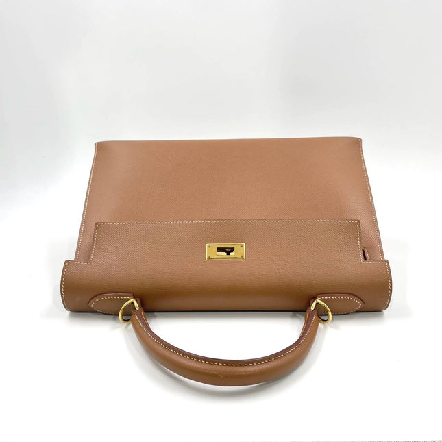 Hermes Kelly 32 Sellier Gold Epsom Leather Gold HW Double Ring 2002