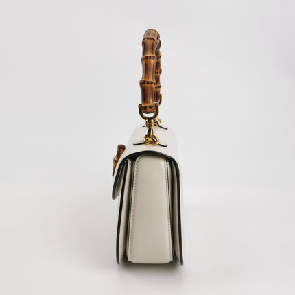 Gucci Bamboo 1947 Top Handle Bag Small White Box Leather Canvas Strap