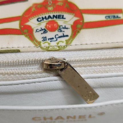 Chanel Classic Flap Mini Satin Paris Cuba Cigar Label Print Beige Multicolor, 2017