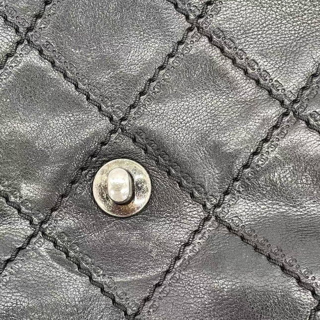 Chanel 2013 Paris-Edinburgh Large Black Flap Calfskin Leather Shoulder Bag