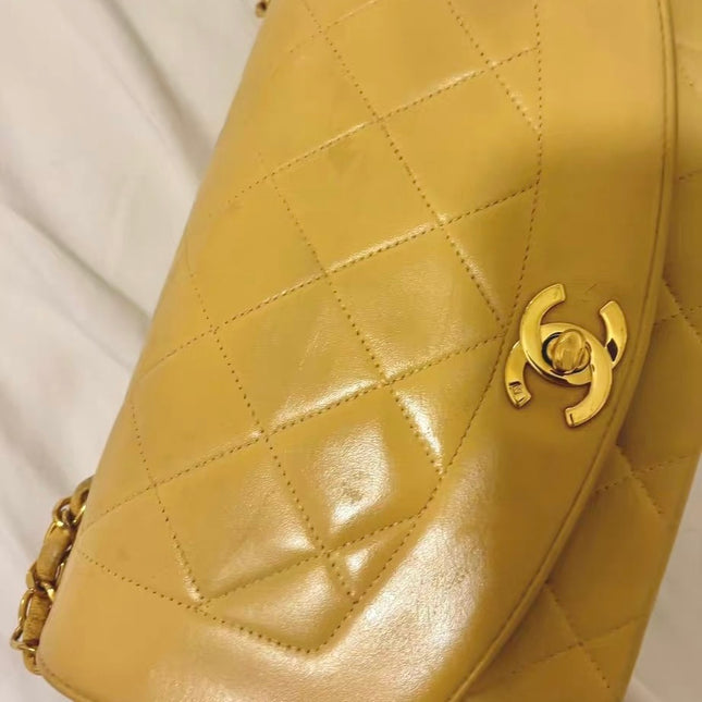 Chanel Diana CC Flap Bag Small Vintage Yellow Lambskin Leather with 24k Gold HW, 1991-1994