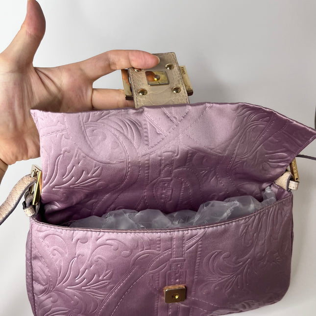 Sold FENDI Baguette Purple Silk with embossed pattern
