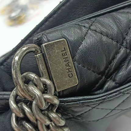 Chanel Enchained Boy Bag 2012 Black Leather Medium Flap Bag