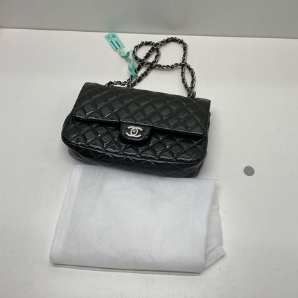 Chanel Classic Flap Medium Dark Green Patent Leather Silver Hardware, 2014-2015