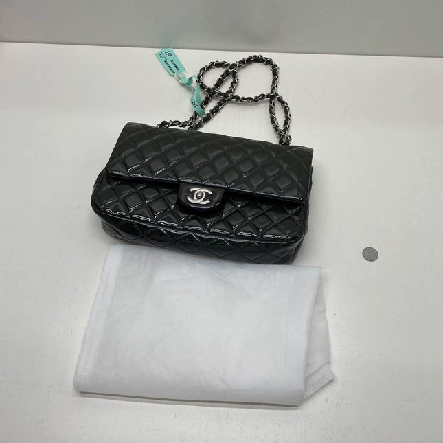 Chanel Classic Flap Medium Dark Green Patent Leather Silver Hardware, 2014-2015