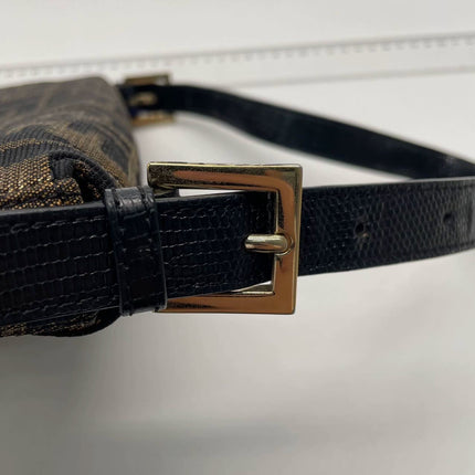 Sold Fendi Baguette Classic Zucca Print Fendi Monogram Glossy Embroidery Lizzard Skin Strap