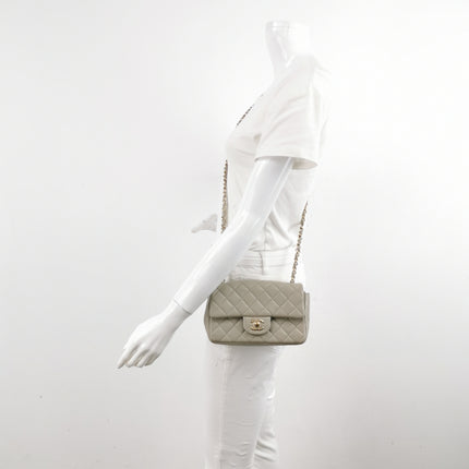Chanel Classic Flap Rectangulaire Mini Cuir d'Agneau Gris Métal Doré Puce