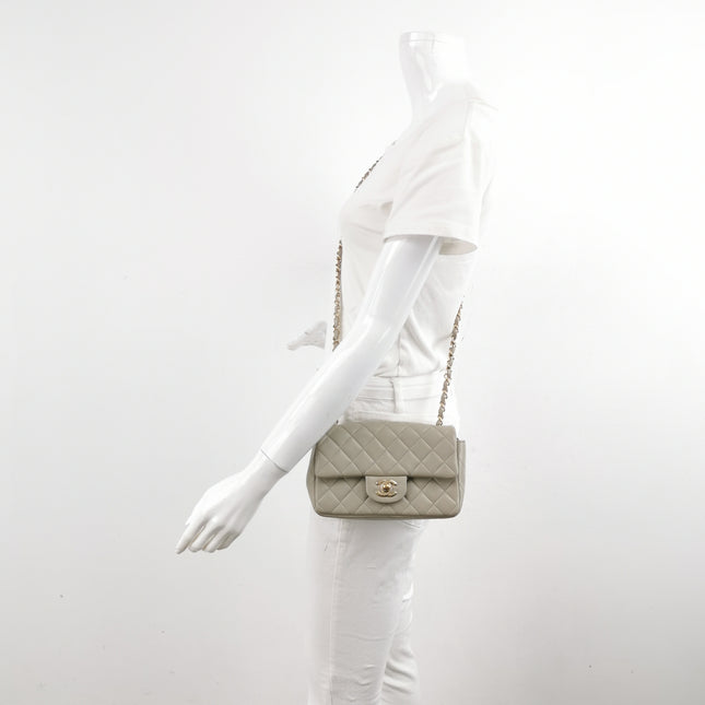 Chanel Classic Flap Rectangular Mini Grey Lambskin Leather Gold Hardware Microchip