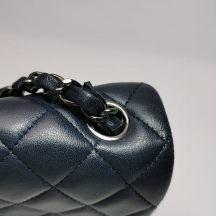 Chanel Classic Flap Mini 2014 Navy Lambskin Leather Silver Hardware