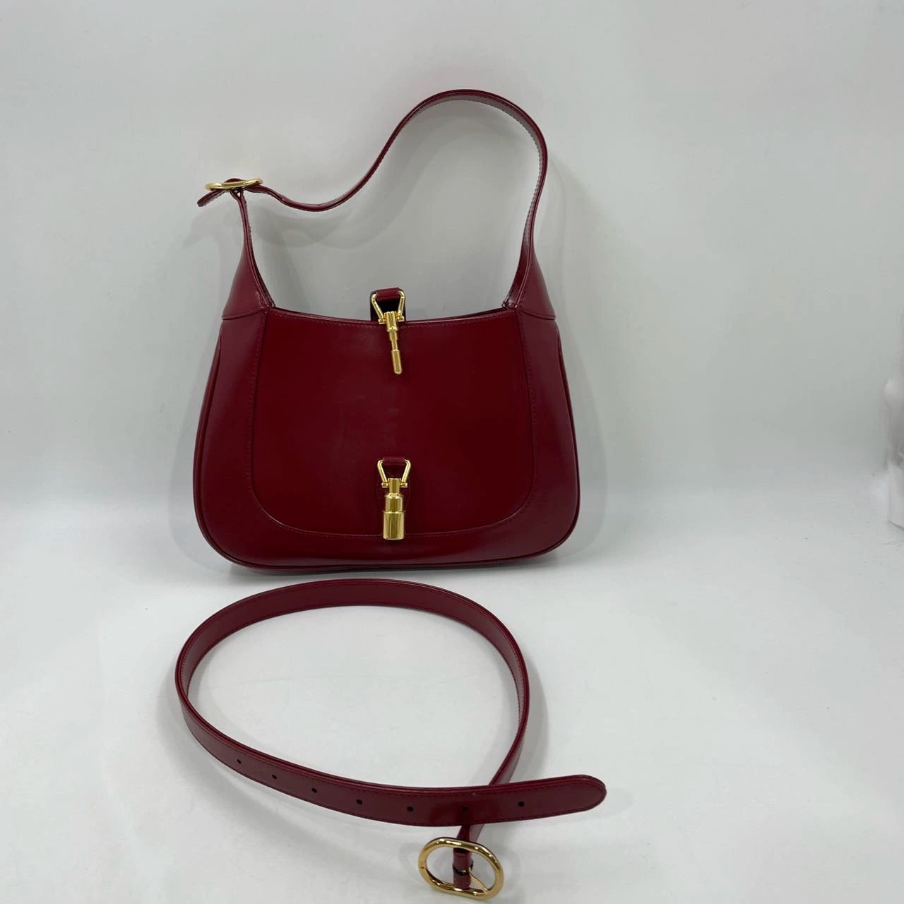 Gucci Jackie 1961 Small Burgundy Red Leather Bag with Adjustable Strap