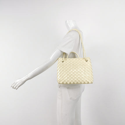 Bottega Veneta Andiamo Small Butter Yellow Fish Scale Patent Leather Handbag