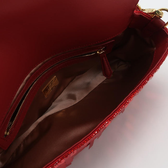 Fendi Baguette Medium Red Glitter Sequins Shoulder Bag