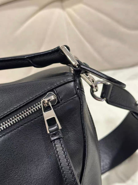 Loewe Puzzle Small Black Smooth Leather White Logo With Metal Feet 2016