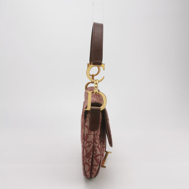 Dior Saddle Vintage Medium Red Burgundy Monogram Oblique Shoulder Bag 2002