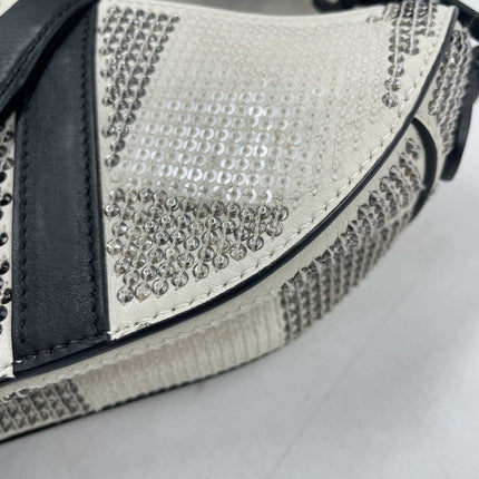 Sold Dior Saddle Mini Beaded Black and White checkered Pattern