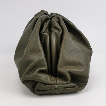 Bottega Veneta Pouch Calfskin Leather Dark Olive Green Large