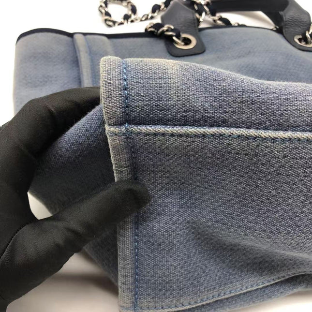 Chanel Deauville Tote Medium Navy Denim Top Handle 2012