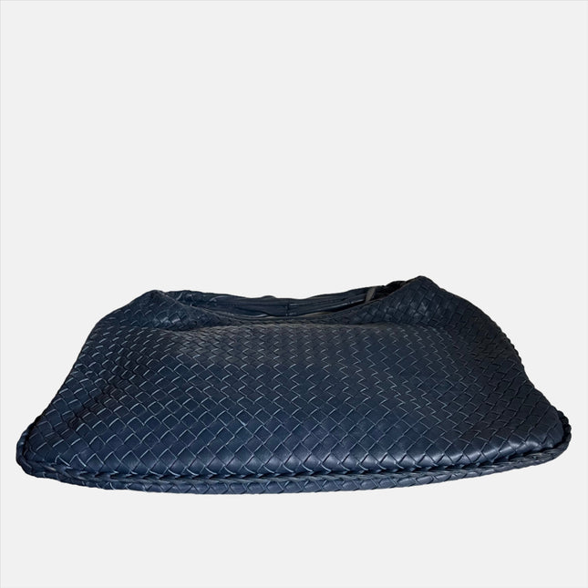 Sold Bottega Veneta Veneta Hobo Medium Navy Intrecciato Leather Bag
