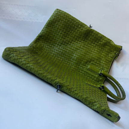 Bottega Veneta Maxi Convertible Tote Bag Hobo Green Leather Two-way Carry 52cm