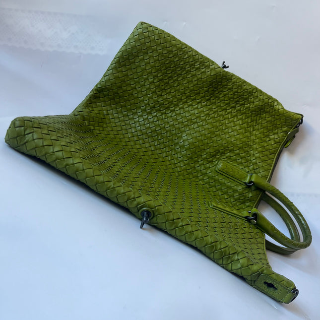 Bottega Veneta Maxi Convertible Tote Bag Hobo Green Leather Two-way Carry 52cm