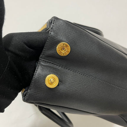 Prada Galleria Saffiano Leather Small Black Handbag with Strap