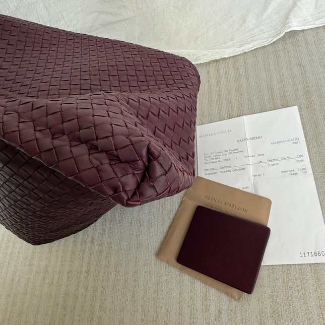 Bottega Veneta Maxi Convertible Tote Bag Wine Burgundy Leather Gold Hardware 50cm